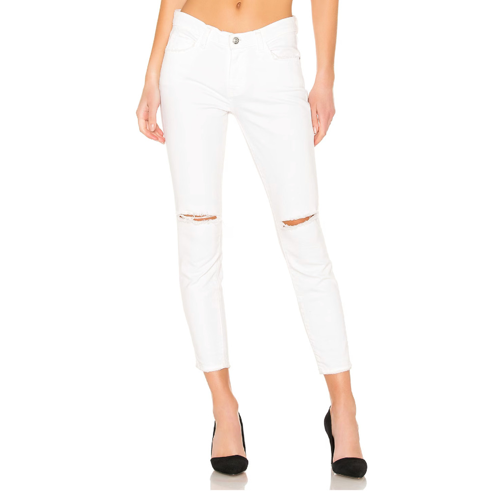 Current/Elliott Destroyed High Waisted Stiletto Skinny Jeans White Womens 25